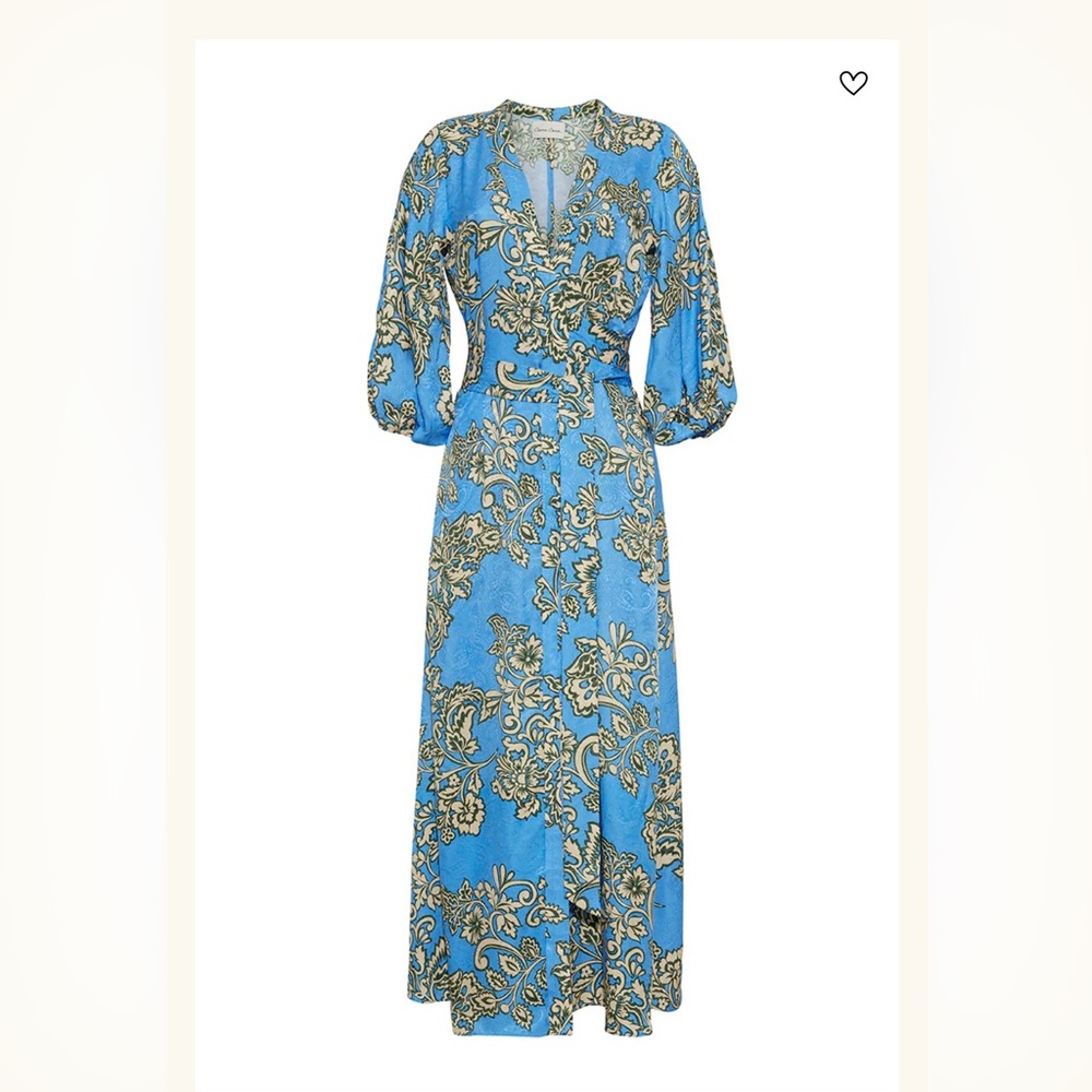 Cara Cara Blue and Gold Floral Long Sleeve Wrap Dress